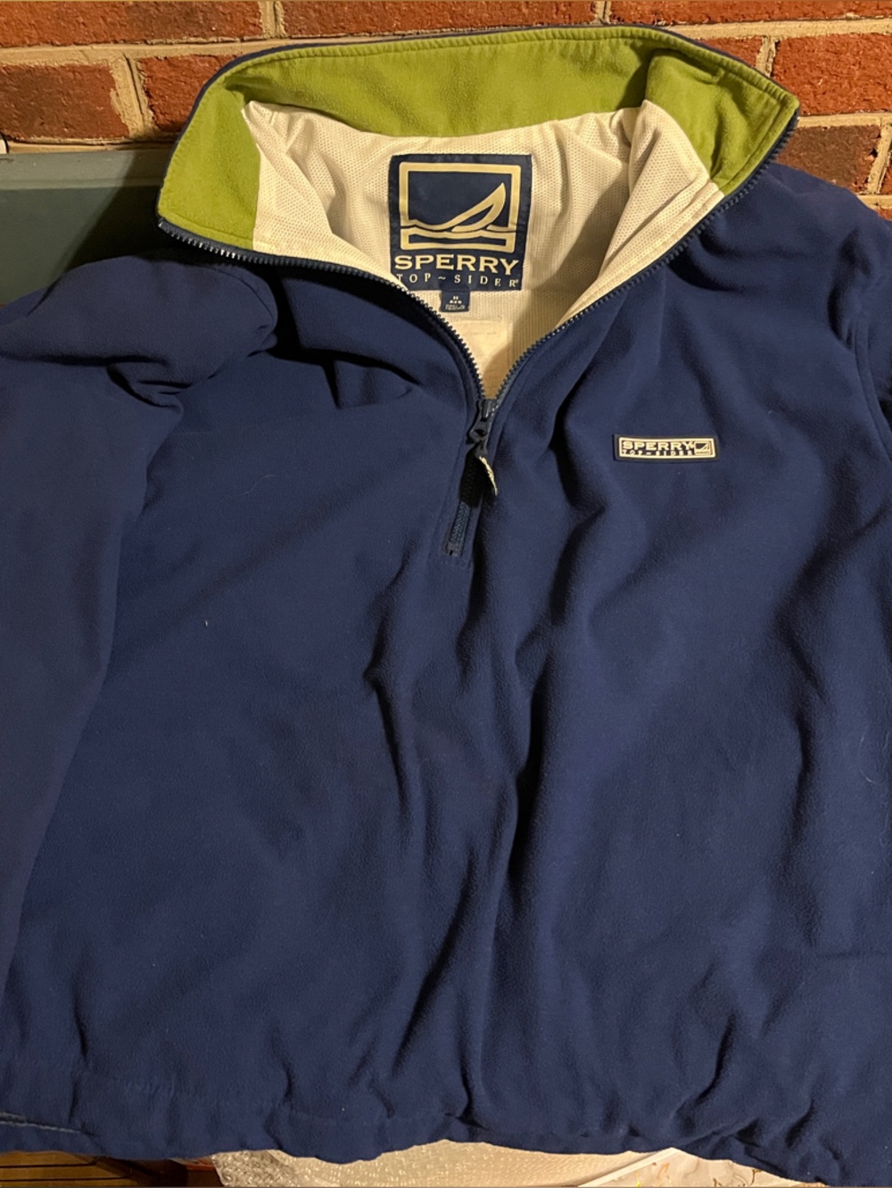 Sperry Navy Quarter-Zip Fleece with Green Collar Lining